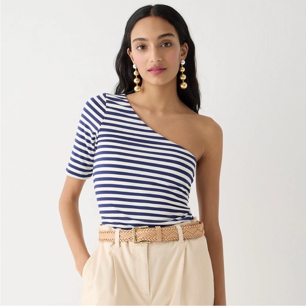 NWOT JCREW STRIPE ONE SHOULDER SOFT TOP - SIZE LARGE